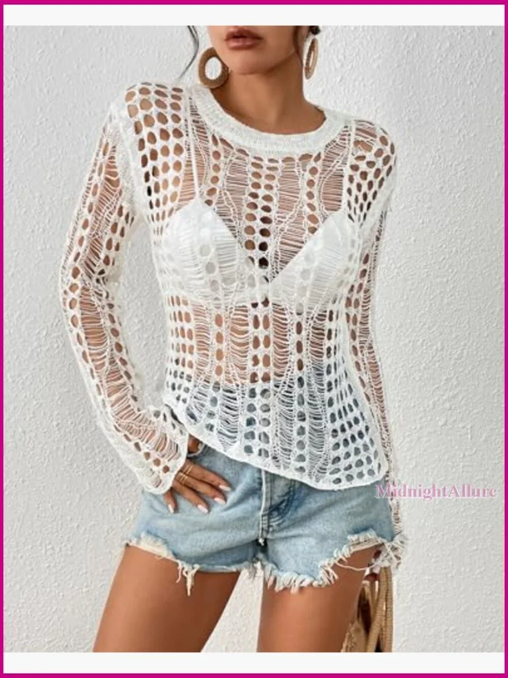 Crochet Hollow Out Bikini Cover Up Top See Through Beach Coverup